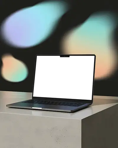 macbook-pro-m4-mockup-on-concrete-slab-with-soft-multicolor-bokeh-light-backdrop