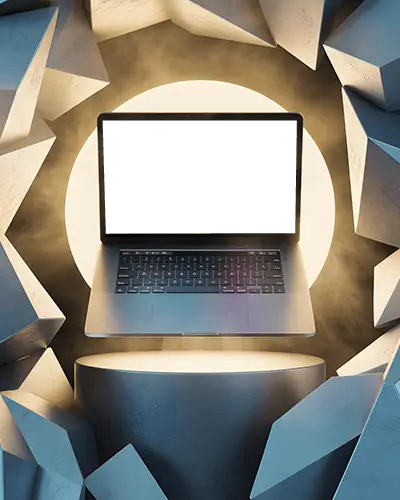 macbook-pro-m1-mockup-floating-with-surrounding-angular-rocks-and-backlit-circular-light
