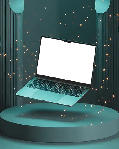 floating-macbook-m4-air-mockup-on-stage-with-sparkle-lights-and-modern-teal-backdrop
