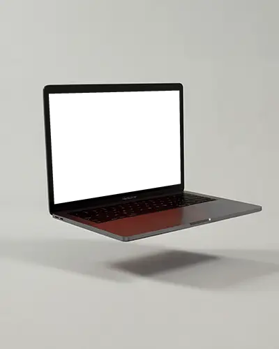 Floating Macbook Air M1 Mockup In Minimal Studio With Clean Shadow And Neutral Light
