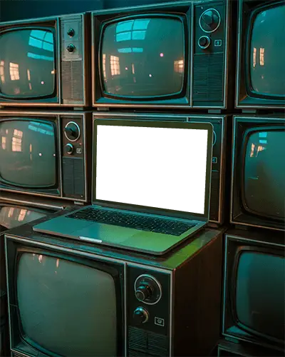 Dark Room Aesthetic Macbook Pro M1 Mockup On Styled Vintage Electronics Layout