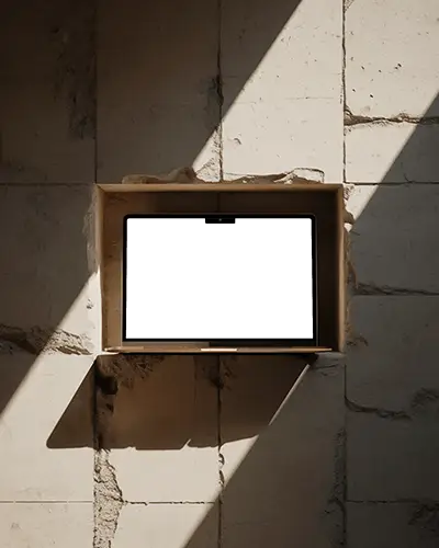 Minimalist Stone Texture Macbook Pro M2 Mockup Inside Carved Wall Recess