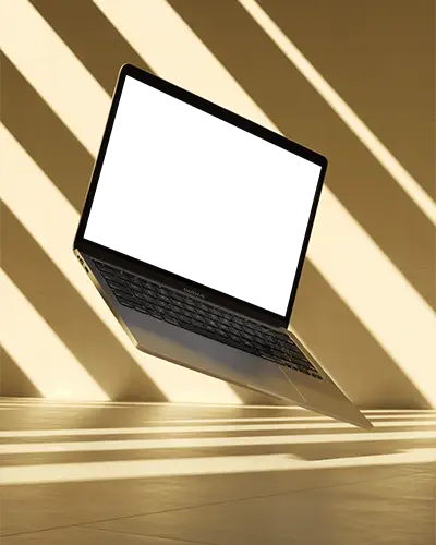 Floating M1 Air Macbook Mockup In Golden Studio With Diagonal Shadow Light