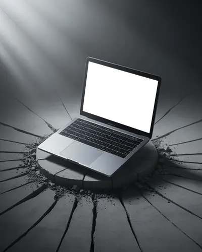 Powerful Scene Macbook Air M1 Mockup Rising From Cracked Ground In Moody Studio Light