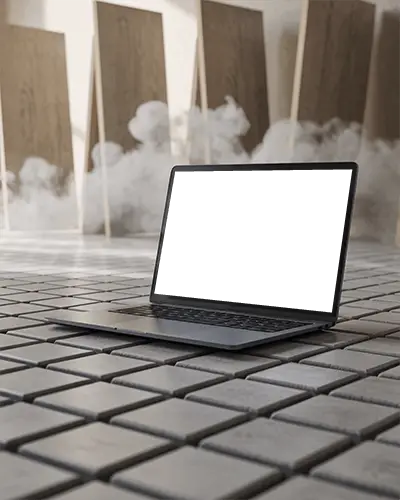 macbook-m1-pro-mockup-on-tiled-floor-with-rising-fog-and-angled-wood-panels-in-background