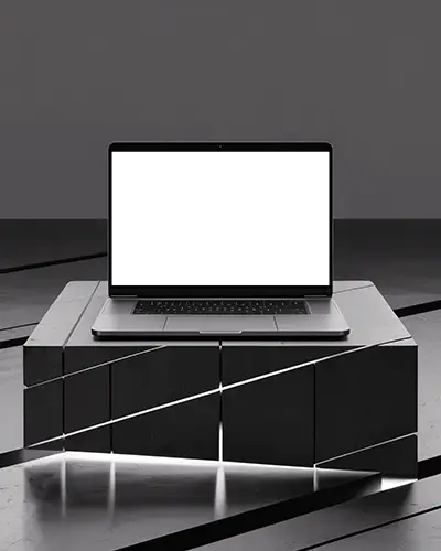 macbook-m1-pro-mockup-on-modern-sculptural-base-with-glow-line-and-dark-studio-floor