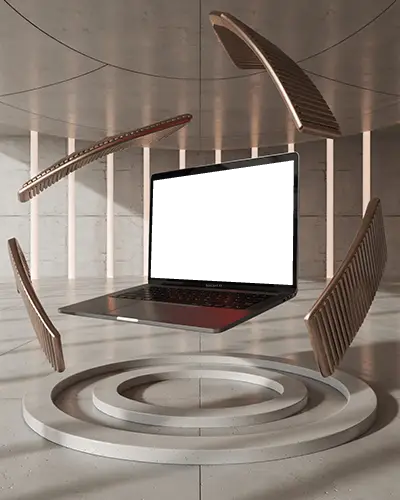 macbook-m1-air-mockup-floating-in-architectural-space-with-suspended-wooden-panels