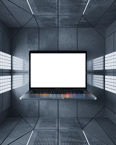 futuristic-m1-air-macbook-mockup-hovering-in-sci-fi-steel-chamber-with-glow-reflections
