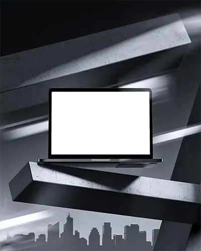 macbook-pro-m1-mockup-floating-on-angled-concrete-beams-with-urban-silhouette-and-streak-light