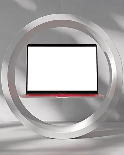M1 Air Mockup Centered In White Sculptural Ring With Minimal Shadow And Clean Studio Light