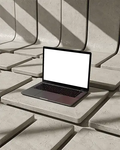 Refined Architecture Mockup Of M1 Pro In Curved Grid Stone Space With Soft Shadow Fall