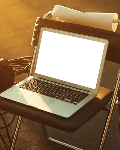 Sleek Modern Macbook Air M1 Mockup On Foldable Chair Outdoor Creative Technology Display Device