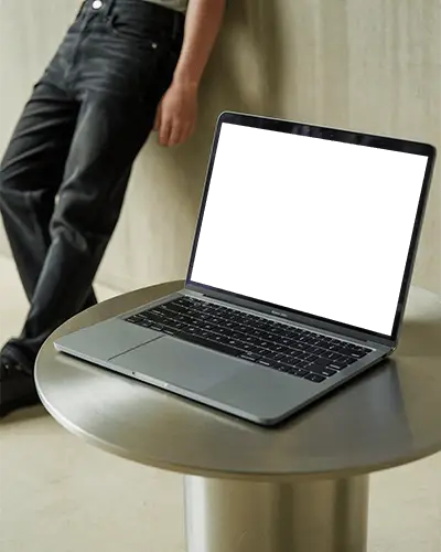 Professional Macbook Air M1 Mockup On Metal Table Ready For Web Design Or Marketing Layouts