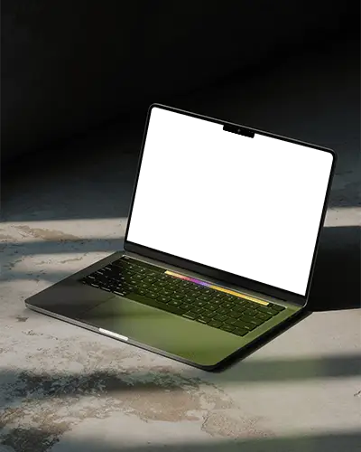 Sleek Macbook Pro M2 Mockup With Touch Bar On Concrete Surface In Studio Lighting