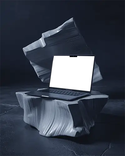 Ultra Sleek Modern M1 Macbook Air Showcased On Abstract Textured Stone Platform For Design