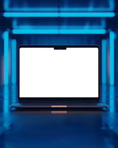 Futuristic Neon Tunnel Macbook M2 Air Mockup With Ultra Modern Lightscape