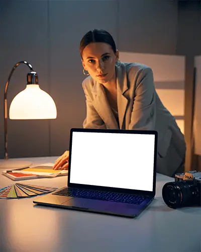 Creative Studio Night Session Macbook M1 Pro Mockup With Designer Focused Workflow