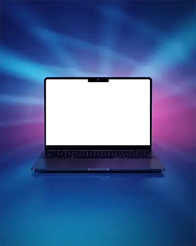 Futuristic Neon Glow Macbook M5 Air Mockup With Radiant Blue And Magenta Lightscape