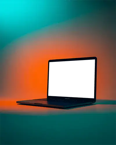 Dual Tone Cinematic Glow Macbook M1 Air Mockup With Teal And Orange Spotlight