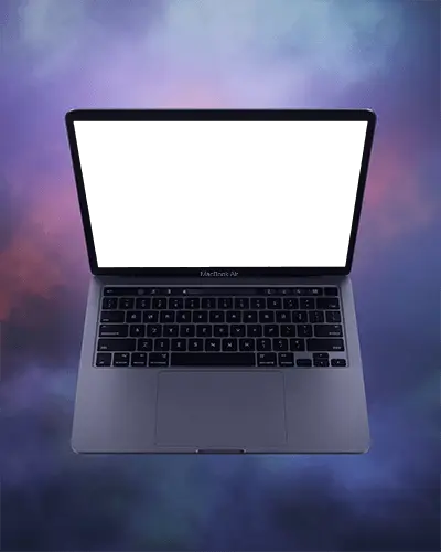 Ethereal Floating Macbook M1 Air Mockup Surrounded By Mystical Multicolor Fog Clouds