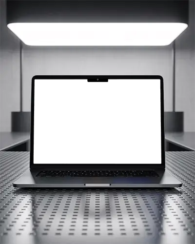 Futuristic Lab Environment M5 Air Mockup On Perforated Metal Surface Rectangular Lamp