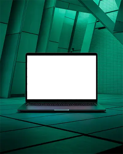 Emerald Architectural Depth M1 Pro Mockup Surrounded By Geometric Modern Lines