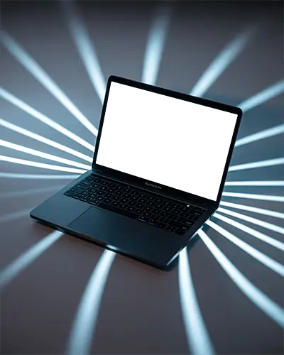 Radiant Lightburst Laser Beam M1 Air Mockup Floating Amid Streaking White Rays