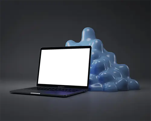Abstract Blue Blob Sculpture Studio M1 Pro Mockup On Dark Minimal Background