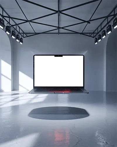 M4 Pro Mockup Floating Under Studio Rig Lighting With Crisp Shadows And Modern Tech Aesthetic