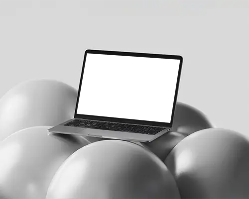 Macbook M1 Pro Mockup On Sculpted Rounded Forms With Clean Soft Light Futuristic Aesthetic