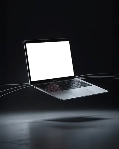 Macbook Air M1 Mockup Floating In Dark Studio With Soft Glow And Sleek Minimal Tech Aesthetic