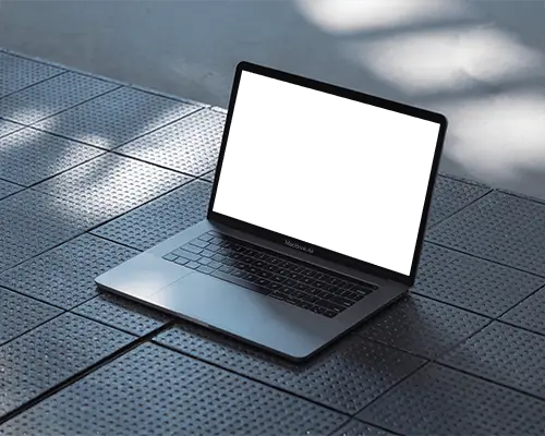 Macbook Air M1 Mockup On Textured Metal Tiles With Soft Natural Light And Clean Minimal Tone