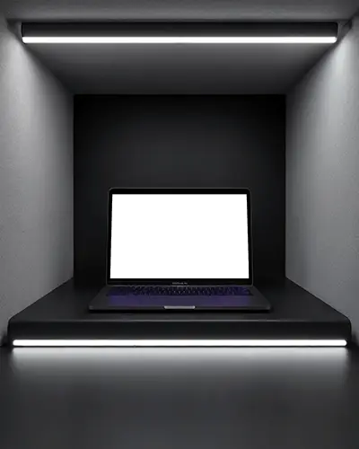 Modern Macbook Air M1 Laptop Mockup In Minimalist Spotlight Display For Digital Presentation