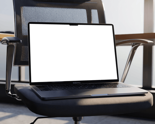Executive Chair Macbook Mockup Soft Lighting Modern Office Setup