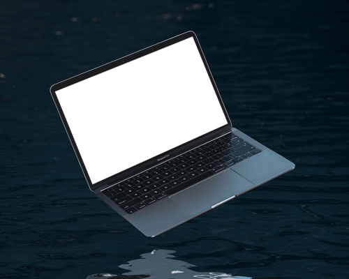 Floating Macbook Mockup Over Water Serene And Contemporary Design