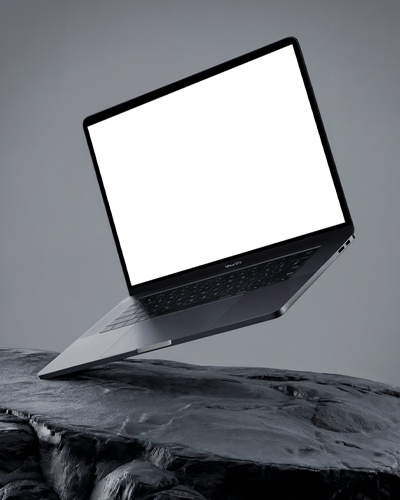 Floating Macbook Mockup On Stone Platform Bold Stylish Look