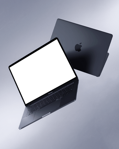 Sleek Black Macbook Mockup On Minimalist Desk With Clean Modern Aesthetic
