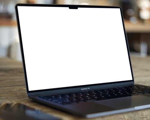 Sleek Macbook Mockup On Modern Wooden Table In Well Lit Room