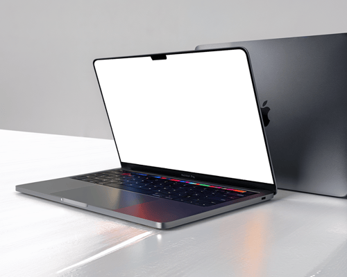 Minimalist Studio Macbook Mockup Floating With Lid Partially Open