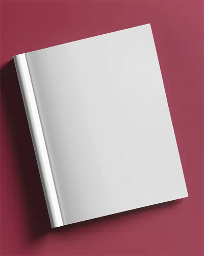 Angled Hardcover Magazine Mockup On Deep Red Surface Soft Shadowing Clean Front Cover For Minimal Designs 0103
