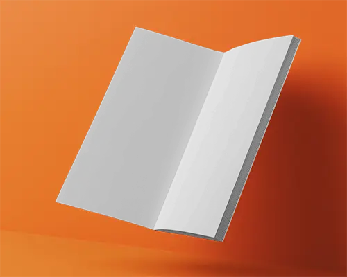 Floating Open Magazine Mockup On Vibrant Orange Background Clean Layout Showing Inner Pages In Dynamic Perspective 0106
