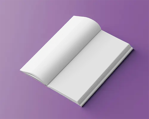 Angled Open Magazine Mockup On Vibrant Purple Background Clean Layout With Subtle Shadows And Flat Pages 0108