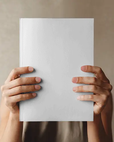 Modern Editorial Magazine Mockup Handheld White Cover In Calm Neutral Environment