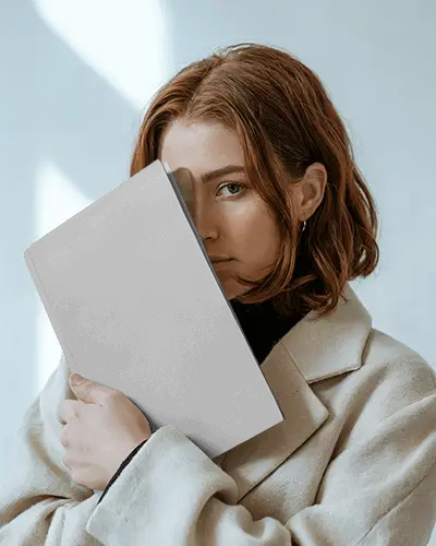 Soft Light Magazine Mockup Female Model Holding Magazine Close To Face