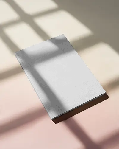 Aesthetic Magazine Cover Mockup On Light Pink Beige Surface In Soft Natural Light