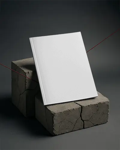 A4 Magazine Mockup On Cracked Concrete Blocks Modern Dark Scene