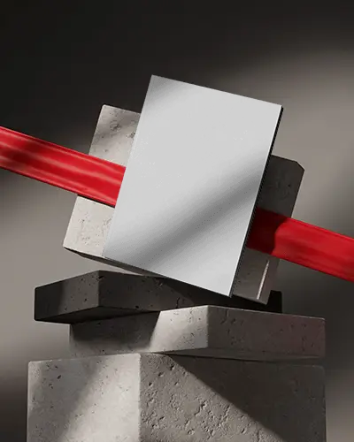 Architectural Scene A4 Magazine Mockup On Textured Blocks And Red Rod