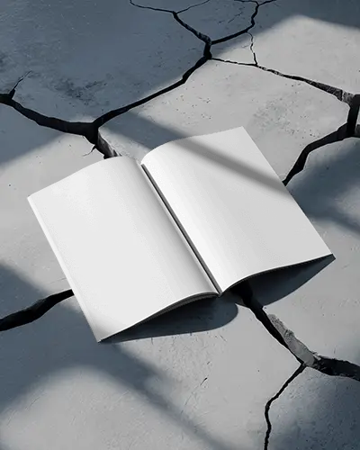 Premium Open Magazine Mockup A4 Pages Displayed On Split Cement Surface