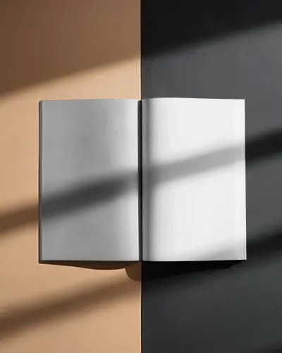 Dual Tone Background A4 Open Magazine Mockup Open Pages On Beige And Black Surface With Shadows