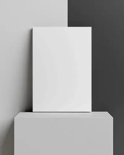 High Resolution A4 Magazine Mockup On Solid Block With Minimalist Dual Color Wall